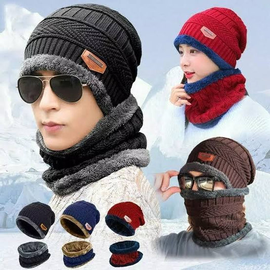 Wool Cap With Neck Warmer | Beanie And Scarf Set With Fleece Mask | Winter Thermal Wool Cap For Men And Women
